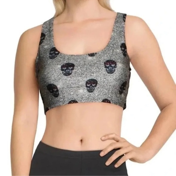 Terez Sz M Skull Print Scoop Neck Racerback Sport Bra NWOT - Picture 1 of 5